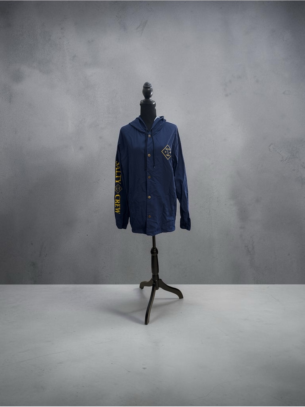 Salty Crew Navy Hooded Windbreaker with Yellow Branding